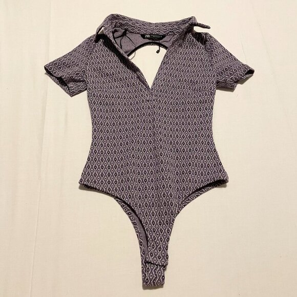 Zara Lilac Geometric Print Open Back Bodysuit Size XS - Picture 1 of 16